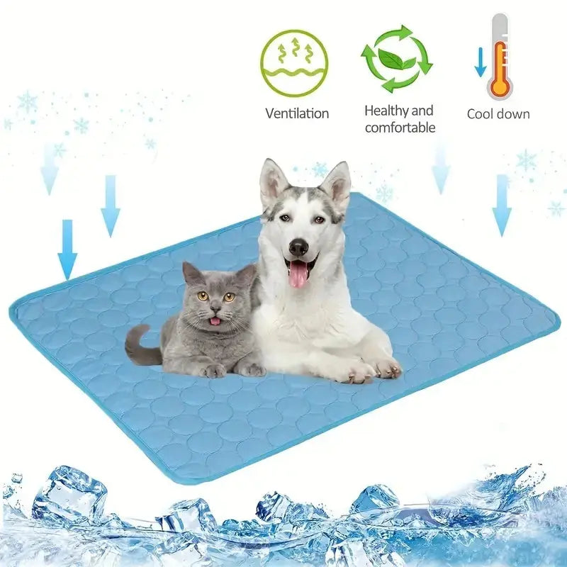 Dog and cat resting on QAVRO ArcticCool pet cooling mat for dogs, designed to keep pets cool in summer.