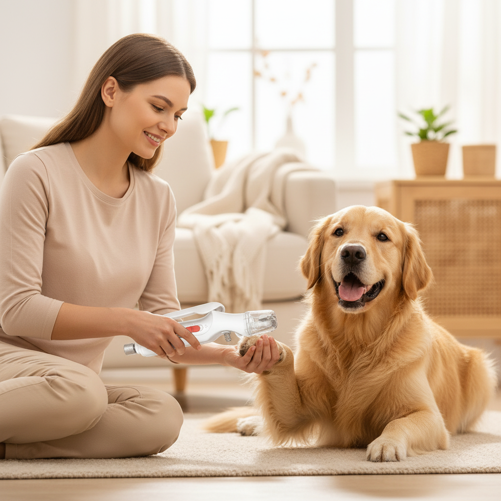 LED pet nail trimmer showing light activated during use