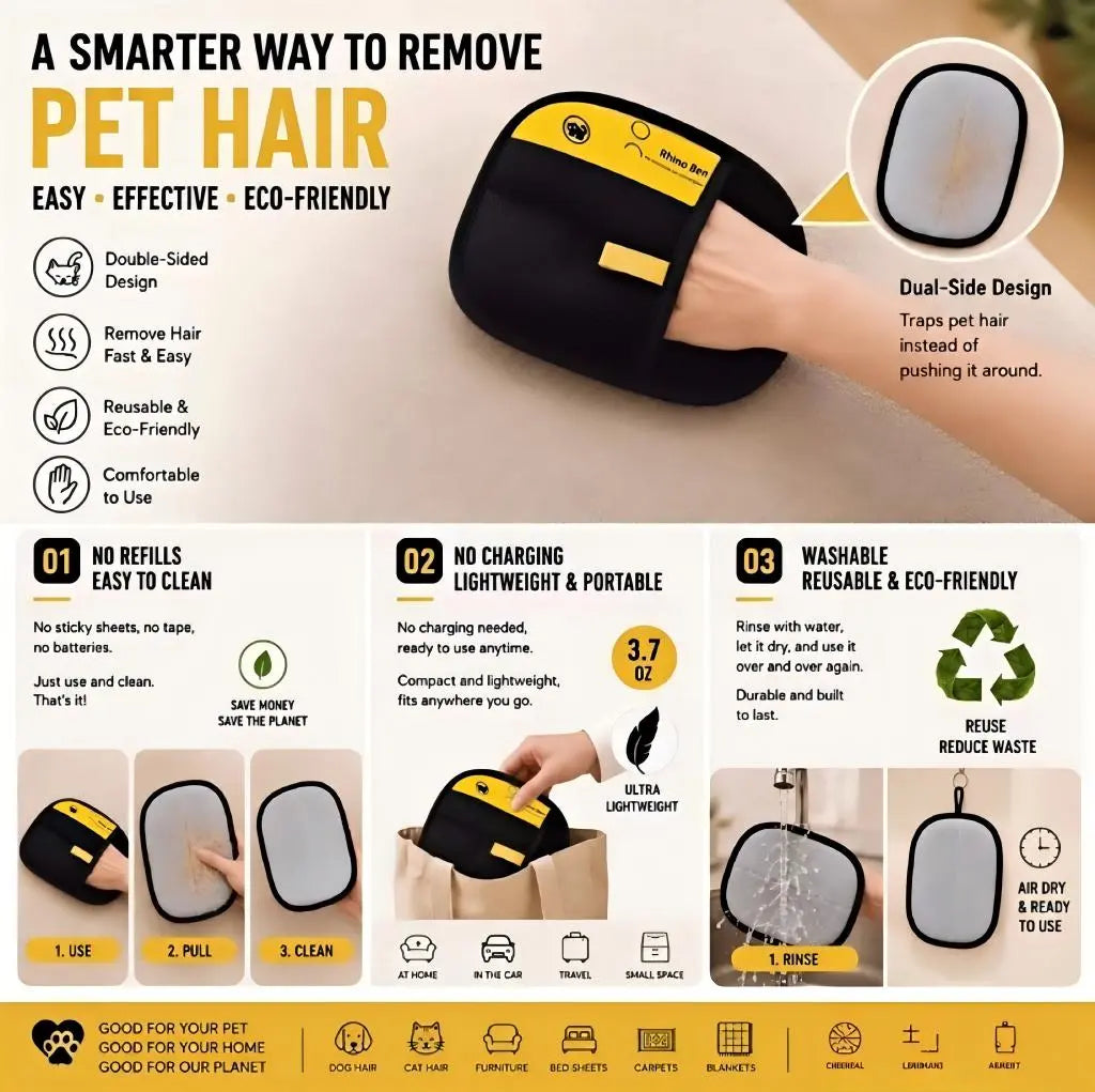 Pet Hair Removal Tool- Glove-Upgraded 2-Way Electrostatic ,Reusable Sticky Brush Mitt for Cat & Dog Hair, Premium Lint Remover for Couch, Furniture, Car Seat, Carpet, Bedding & All Fabrics, Washable, Durable & Effective on Stubborn Fur & Lint